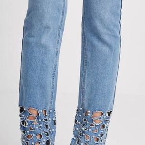 Venus laser cut jeans with pearl accents